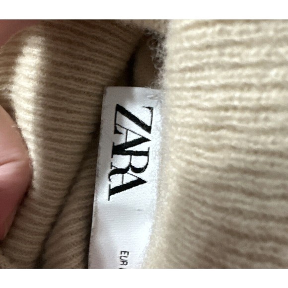 Zara‎ Turtleneck Oatmeal Knit Cropped Sweater Womens Medium 100% Wool - Picture 8 of 10